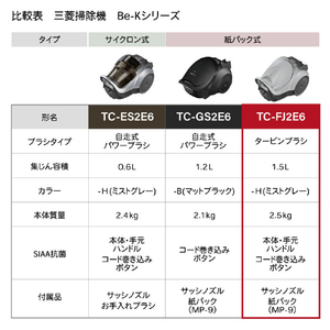 三菱 紙パックタイプ タービンブラシクリーナー e angle select Be-Kシリーズ ミストグレー TC-FJ2E6-H-イメージ13