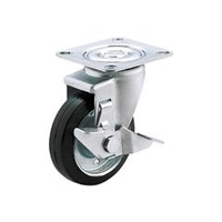 ユーエイキャスター 産業用キャスターS付自在車　100径ゴム車輪 SJ-100WS-P