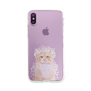 Dparks iPhone XS/X用ソフトクリアケース パステルネコ かすみ草 DS10392I8-イメージ2