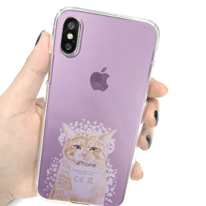 Dparks iPhone XS/X用ソフトクリアケース パステルネコ かすみ草 DS10392I8-イメージ5