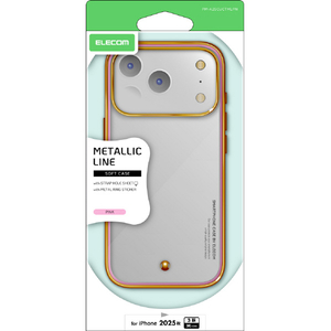 エレコム iPhone17 Pro用ソフトケース メタリックライン メタルステッカー付 ピンク PM-A25CUCTMLPN エレコム iPhone17 Pro用ソフトケース メタリックライン メタルステッカー付 ピンク PM-A25CUCTMLPN