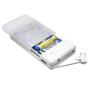 ラスタバナナ USB-Aポート 単3×6本電池式充電器 Type-C/micro USBケーブル直付 電池付属 1．5A出力 ホワイト R01BAT361A03WH-イメージ1