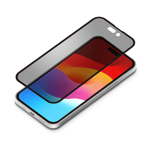 PGA iPhone 15用ガイドフレーム付液晶全面保護ガラス 角割れ防止PETフレーム [覗き見防止] PG-23AGLF05MB-イメージ1