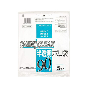 ケミカルジャパン 半透明ポリ袋 90L 5枚 FC307RK-CC202W-イメージ1