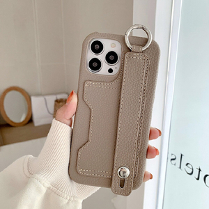 GAACAL iPhone 14 Pro用落下防止ベルト&カードポケット付きPUレザーケース カーキ P00282KQP-イメージ4