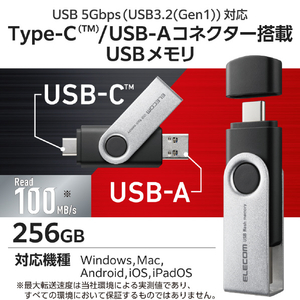エレコム Type-C/USB-Aコネクター対応USBメモリ(256GB) ブラック MF-TPC3256GBK-イメージ2
