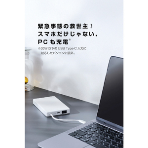 エレコム ケーブル一体型 半固体モバイルバッテリー(10000mAh/30W) ホワイト DE-C84-10000WH-イメージ6
