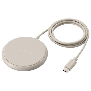 エレコム ケーブル一体型 Qi規格対応ワイヤレス充電器(5W・卓上・1m) ベージュ W-QA25BE-イメージ1