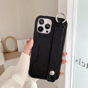 GAACAL iPhone 14 Pro用落下防止ベルト&カードポケット付きPUレザーケース ブラック P00282BKQP-イメージ3