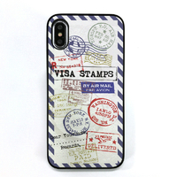 Dparks iPhone XS/X用ブラックケース スタンプ ブルー DS10407I8