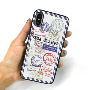 Dparks iPhone XS/X用ブラックケース スタンプ ブルー DS10407I8-イメージ2