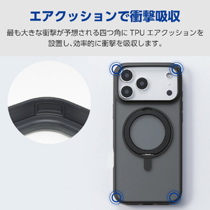 エレコム iPhone 17 ProMax用ハイブリッドケース MAGKEEP スタンド ブラック PM-A25DMAGSTBK-イメージ6