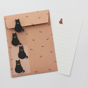 デザインフィル レターセット 黒猫柄 シール付 ﾚﾀ-ｾﾂﾄ413ｸﾛﾈｺｶﾞﾗｼ-ﾙﾂｷ-イメージ2