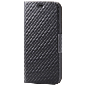 エレコム iPhone 12/12 Pro用レザーケース UltraSlim 磁石付き 手帳型 カーボン調(ブラック) PM-A20BPLFUCB-イメージ1