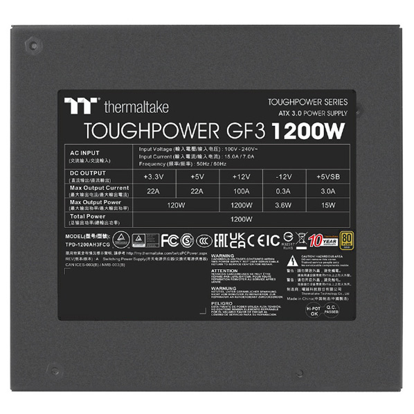 Thermaltake Toughpower GF3 1200W 電源ユニット ThermaltakeThermaltake Toughpower GF3 1200W Gold - TT Premium