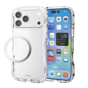 エレコム iPhone 17 ProMax用Grippy ハイブリッドケース オールクリア メタルステッカー付 クリア PM-A25DGRPACR-イメージ2