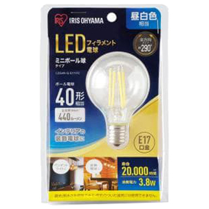 アイリスオーヤマ LED電球 E17口金 全光束440lm(3．8Wミニボール球) 昼白色相当 LDG4N-G-E17-FC-イメージ1