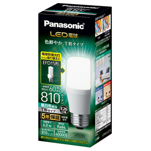 パナソニック LED電球 E26口金 全光束810lm(6．0W T形タイプ) 昼白色相当 LDT6NGST6-イメージ1