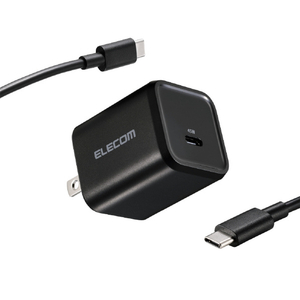 エレコム USB Power Delivery 45W AC充電器(C-Cケーブル付属/1．5m) ブラック ACDC-PD12345BK-イメージ1