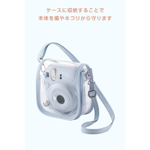 エレコム instax mini 12用(チェキ) カメラケース クリア/ブルー IC-CCM12BU-イメージ4