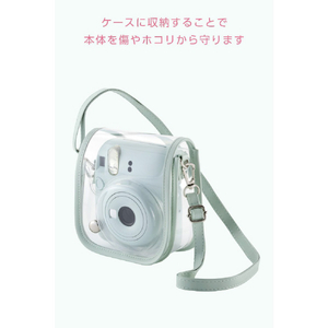 エレコム instax mini 12用(チェキ) カメラケース クリア/グリーン IC-CCM12GN-イメージ4