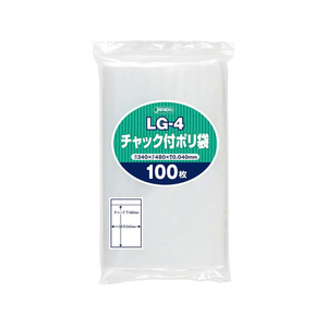 ジャパックス チャック付ポリ袋 透明 厚み0.04mm 100枚 FCG630V-LG-4-イメージ1