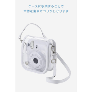 エレコム instax mini 12用(チェキ) カメラケース/クリア/ホワイト クリア/ホワイト IC-CCM12WH-イメージ4