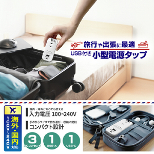 カシムラ 旅行用電源タップ AC3 USBA+C 3．4A 自動識別 リバーシブル ホワイト WM-34-イメージ5