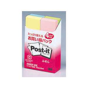 3M ポスト・イット ふせん 再生紙 75×25mm 4色 4冊×10個 FC58622-500RP-BK-イメージ1