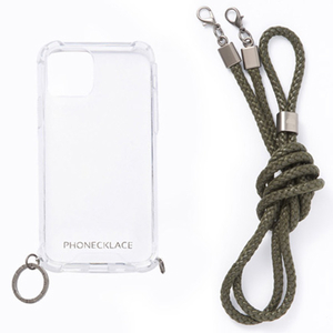 PHONECKLACE iPhone 12/12 Pro用ロープショルダーストラップ付きクリアケース カーキ PC20437I12P-イメージ1