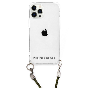 PHONECKLACE iPhone 12/12 Pro用ロープショルダーストラップ付きクリアケース カーキ PC20437I12P-イメージ16