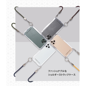 PHONECKLACE iPhone 12/12 Pro用ロープショルダーストラップ付きクリアケース カーキ PC20437I12P-イメージ3