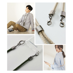 PHONECKLACE iPhone 12/12 Pro用ロープショルダーストラップ付きクリアケース カーキ PC20437I12P-イメージ9