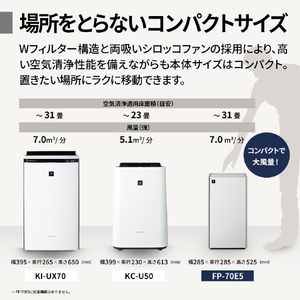 シャープ 空気清浄機 e angle select ホワイト系 FP-70E5-W-イメージ10