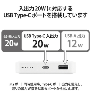 エレコム リン酸鉄モバイルバッテリー(12000mAh/PD20W/C×1+A×1) ホワイト DE-C39-12000WH-イメージ5