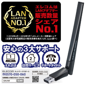 エレコム 11ac対応 433Mアンテナ付き無線LANアダプター WDC-433DU2H2-B-イメージ7