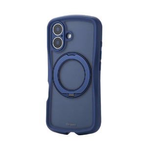 エレコム iPhone 16 Grippy ハイブリッドケース フレームカラー 極限 MAGKEEP スタンド ネイビー PM-A24AGRSTKMNV-イメージ2