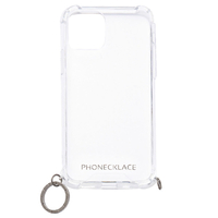 PHONECKLACE iPhone 12/12Pro用ストラップ取り付け用リング付きクリアケース ガンブラックチャーム PC20440I12P