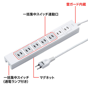 サンワサプライ 電源タップ(2極抜け止めタイプ・7個口・コード長5m) TAP-F27-5KP-イメージ2