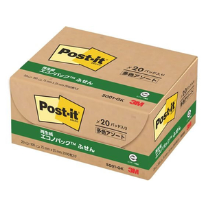 3M ポスト・イット ふせん 再生紙 エコノパック 75×25mm 3色 20冊 FC58627-5001-GK-イメージ3