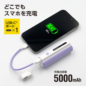 多摩電子工業 LEDライト付きモバイルバッテリー バイオレット TL98CV-イメージ3