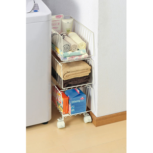 TAKAGI スタッキング式3段マルチ収納バスケットスリム アイボリー FCJ636W-4907052860520-イメージ6