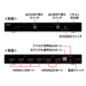 サンワサプライ 4K・HDR・光デジタル出力付きHDMIマトリックス切替器(4入力・2出力) SW-HDR42H-イメージ2