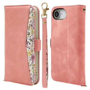 ラスタバナナ iphone17e/16e用 花柄手帳型ｹｰｽ コーラルピンク 8623IP5EBHSCPK-イメージ1