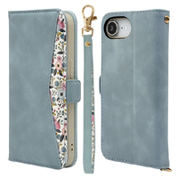 ラスタバナナ iPhone 16e用花柄手帳型ケース ライトブルー 8624IP5EBHSLBL