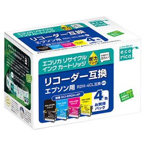 エコリカ リサイクルインクカートリッジ(4個パック) ブラック・シアン・マゼンタ・イエロー ECI-ERDH-4P エコリカ リサイクルインクカートリッジ(4個パック) ブラック・シアン・マゼンタ・イエロー ECI-ERDH-4P