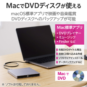 ロジテック USB Type-C対応ポータブルDVDドライブ for Mac グレー LDR-PWA8CU3MGY-イメージ2