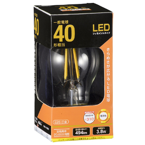 オーム電機 LED電球 E26口金 全光束494lm(3．8W フィラメントタイプ) 電球色相当 LDA4L C6-イメージ1