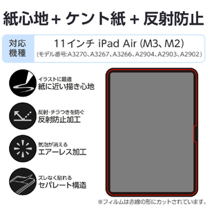 エレコム 11インチiPad Air(M3/M2)用フィルム 紙心地 反射防止 ケント紙タイプ TB-A25MFLAPLL-イメージ2