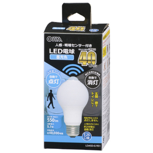 オーム電機 LED電球 E26口金 全光束550lm(5．1W普通電球サイズ) 昼光色相当 LDA5D-G R51-イメージ1